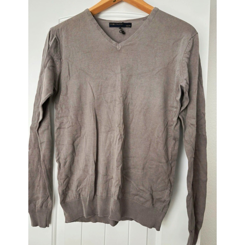 Piazza Italia Men's Gray V-Neck Cotton Knit Sweater M classicore dadcore